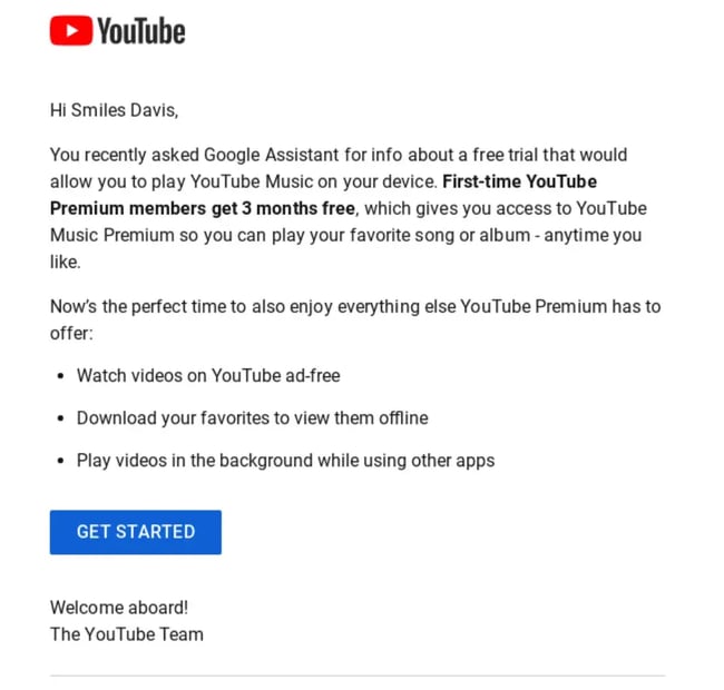 Basic email from YouTube.