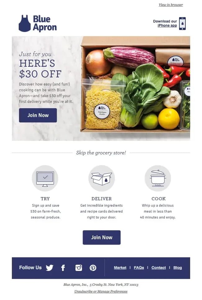 Discount email from Blue Apron.