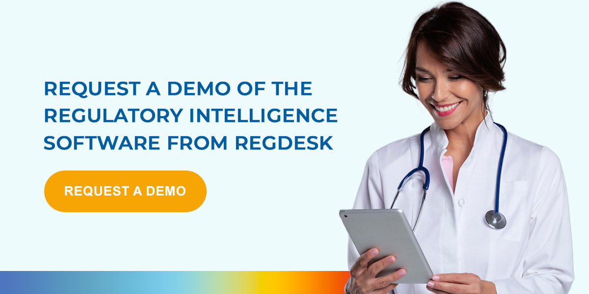 CTA to request a demo of RegDesk's regulatory intelligence software 