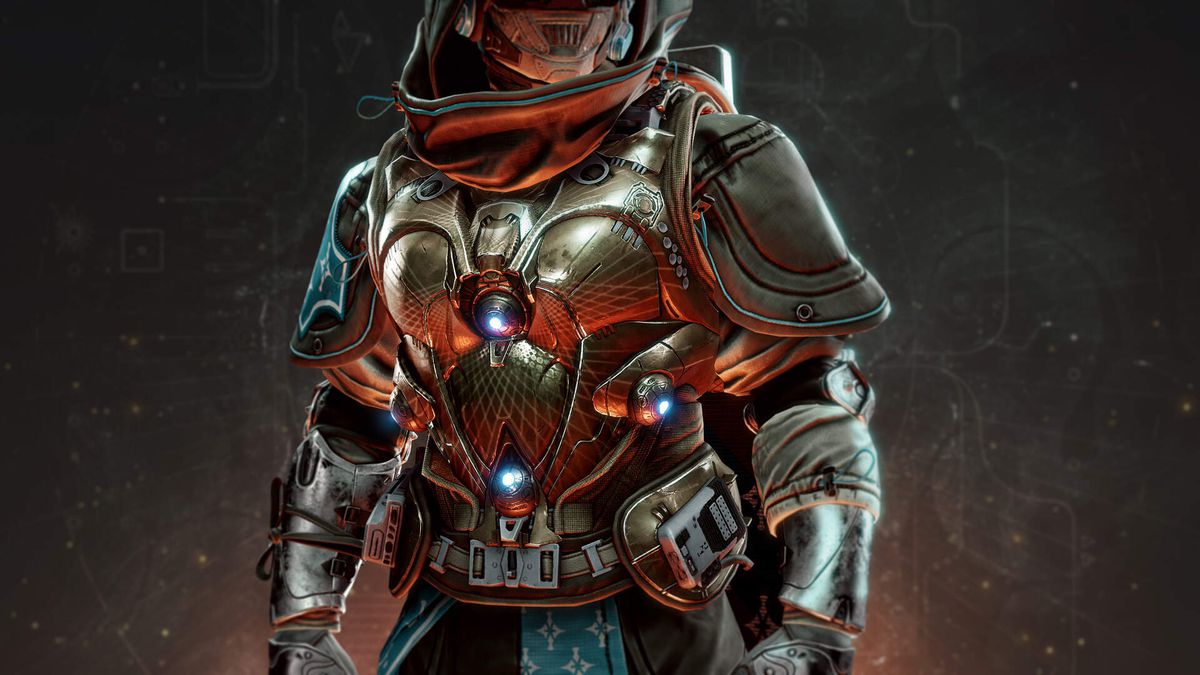 A Hunter wearing the Gifted Conviction Exotic chest piece