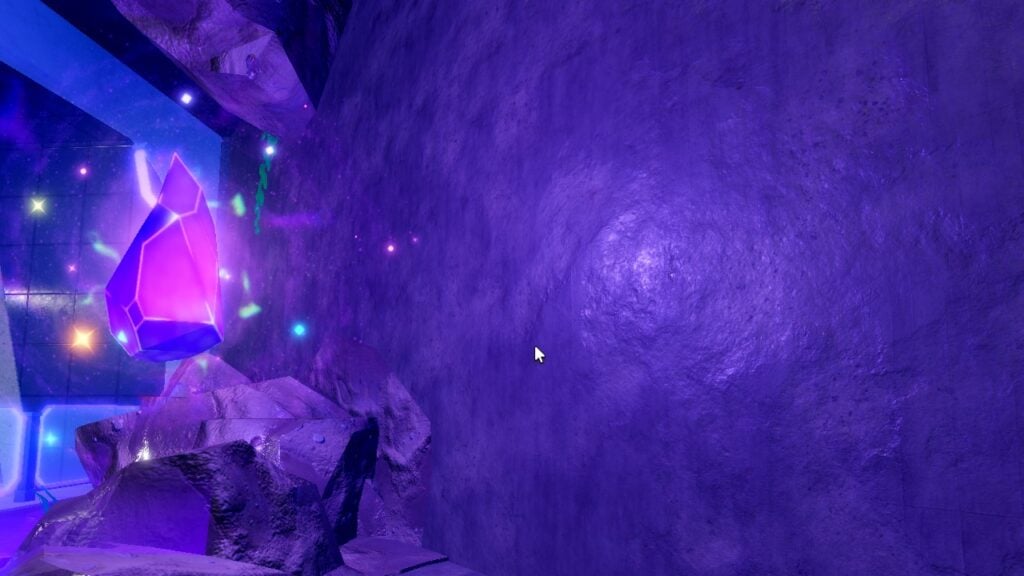 Feature image for our Anime Defenders Elf Wizardess guide. It shows a purple crystal inside a cave.