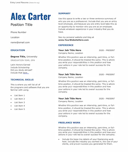 ATS resume template; a free marketing resume template from HubSpot
