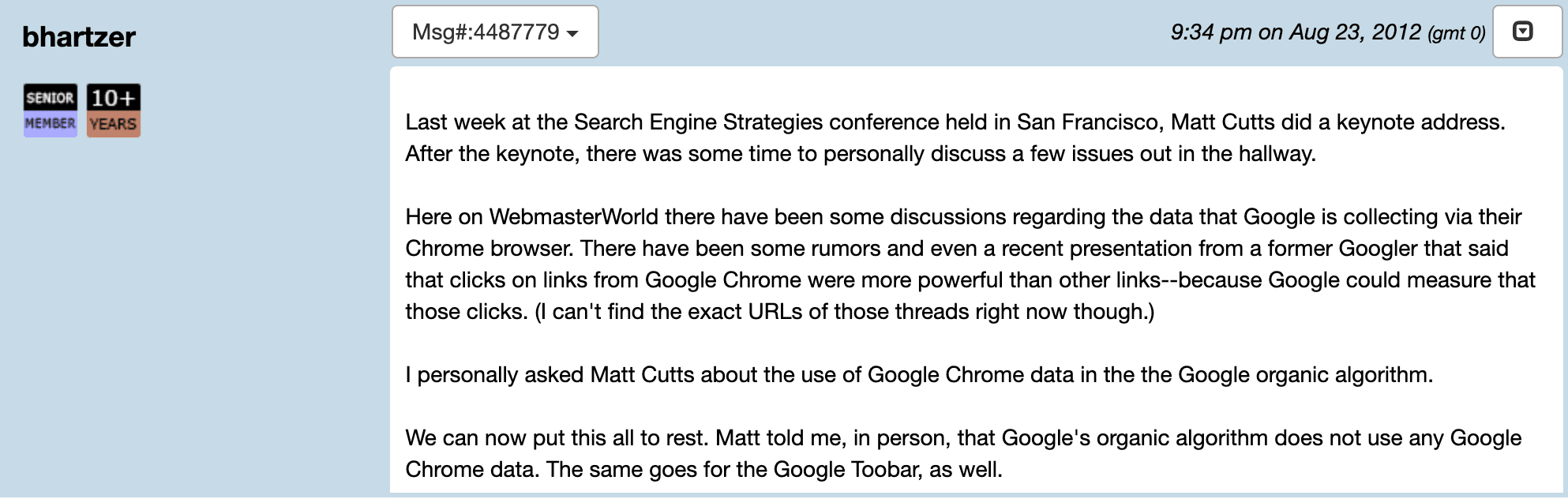 Matt Cutts about Chrome data