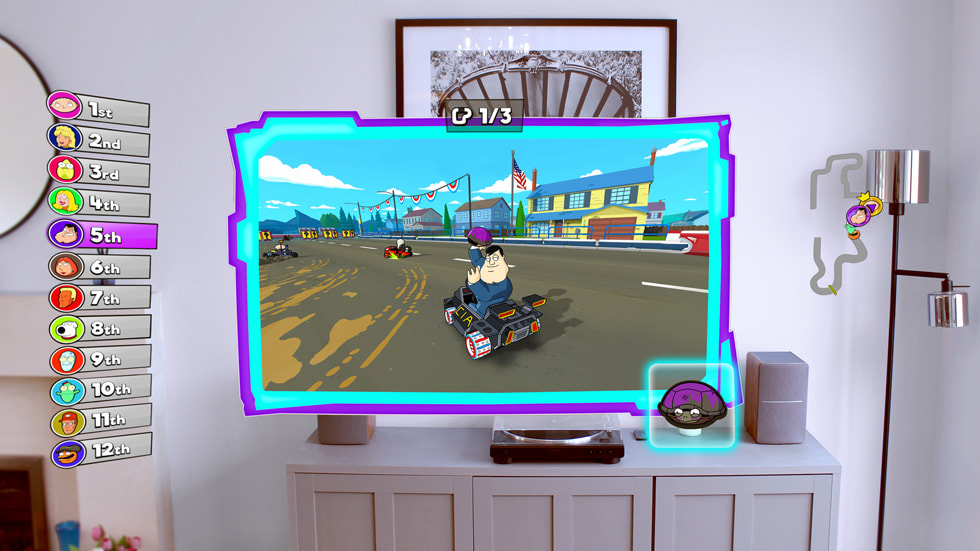 The Warped Kart Racers gaming experience is shown on Apple Vision Pro.
