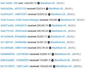 Token transfers regarding BlackRock’s USD Institutional Digital Liquidity Fund on Ethereum. (Etherscan)