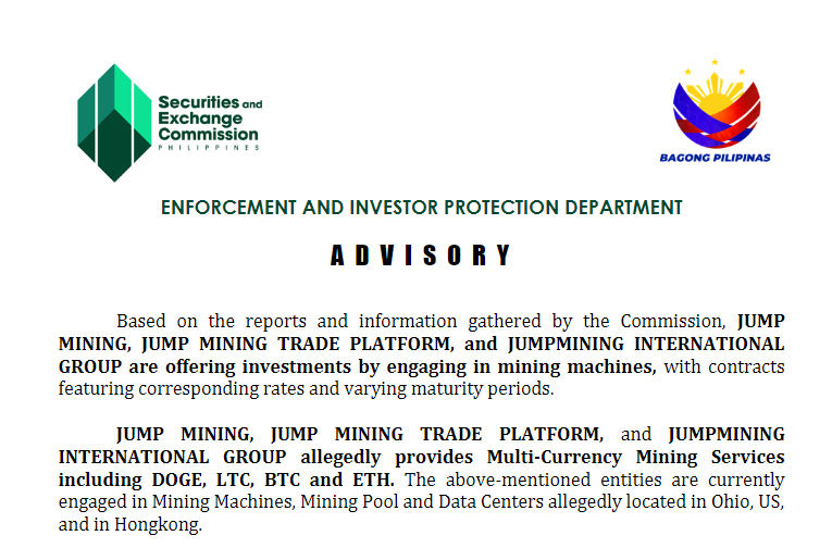 Photo for the Article - SEC Issues Advisory vs Illegal Crypto Mining Platform | Key Points | June 19, 2024