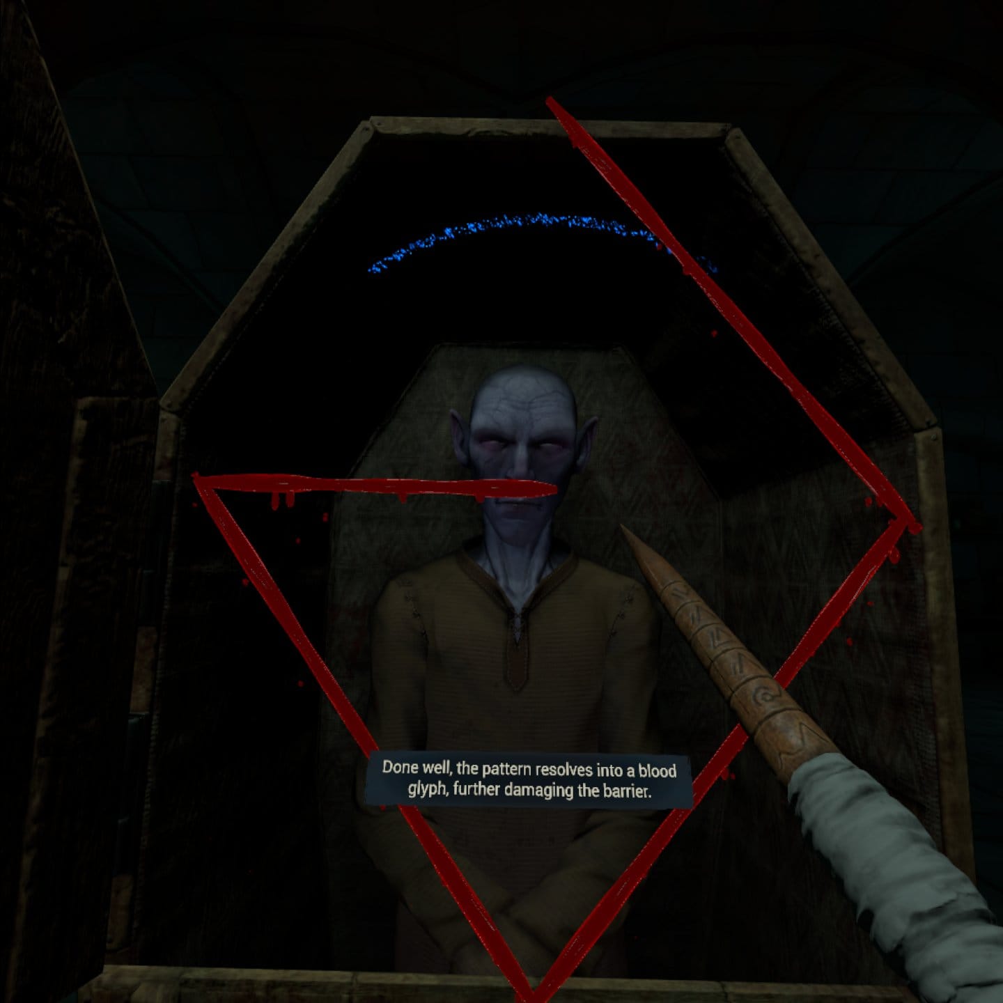 Silent Slayer: Vault of the Vampire screenshot, shows how to draw a blood glyph