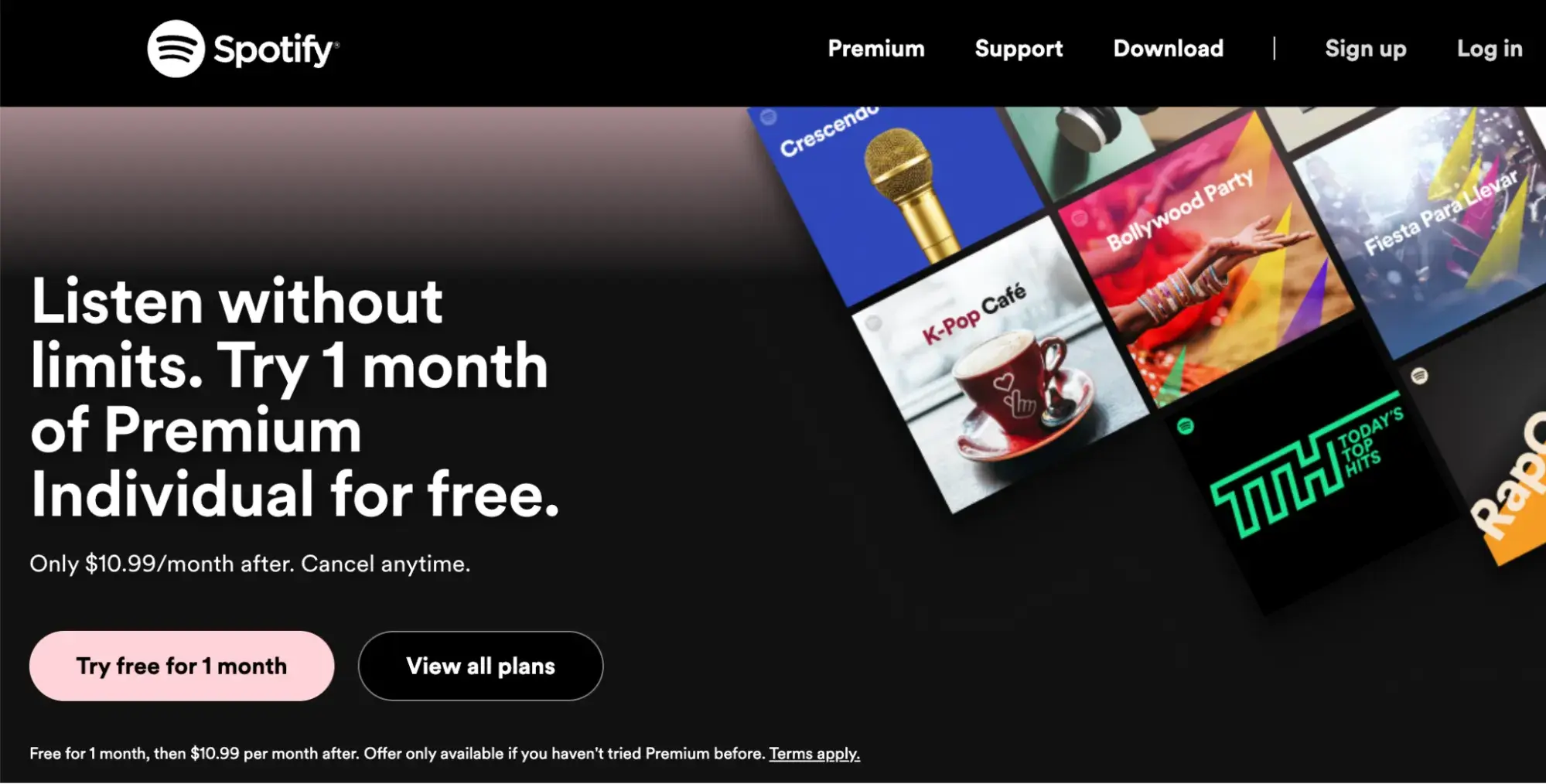 landing page example, spotify