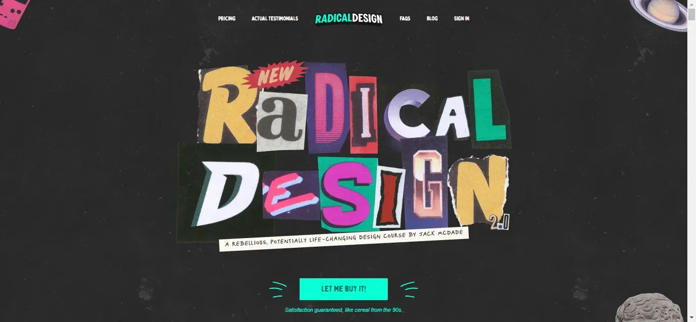 landing page example, radical design 