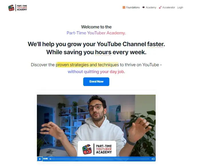 landing page example, youtuber academy 